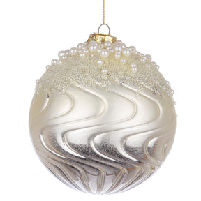 Pallina di Natale Bizzotto in vetro bianco perlato diametro 10 cm