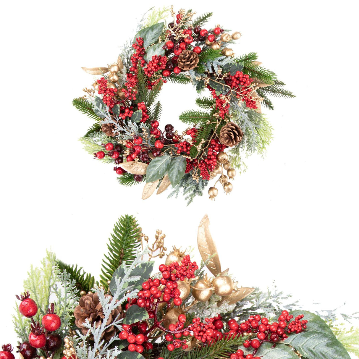 Ghirlanda natalizia Bianchi Dino con bacche oro e rosso 36 cm