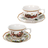 Set 2 tazze tè con piattino Brandani in porcellana decoro natalizio