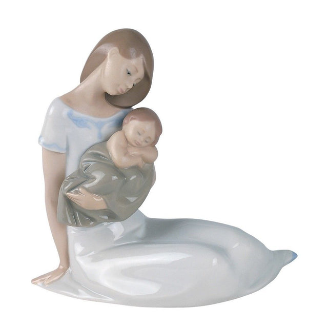 Statuina Madre con Bambino NAO in porcellana decorata a mano 16x18 cm