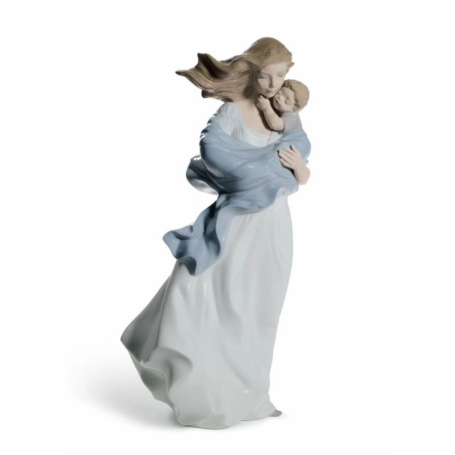 Statuina Tenero Abbraccio Lladrò in porcellana con madre e figlio 36 cm