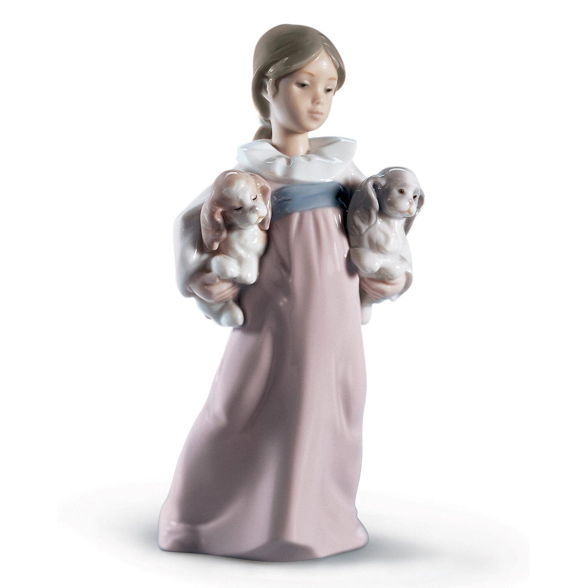 Statuina Bimba con Cuccioli Lladrò in porcellana lucida 20x9 cm