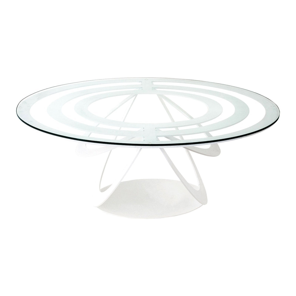 Tavolino Optical Arti & Mestieri in ferro bianco e vetro ovale
