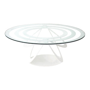 Tavolino Optical Arti & Mestieri in ferro bianco e vetro ovale