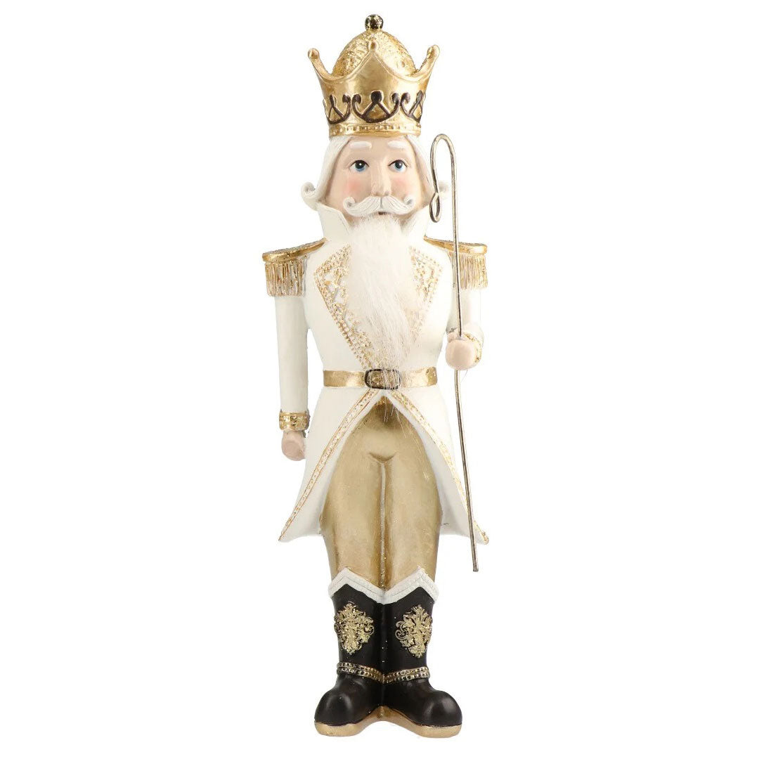 Schiaccianoci natalizio Timstor in poliresina bianco e oro 30,5 cm