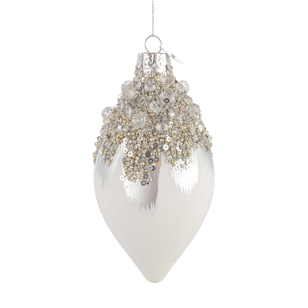 Addobbo natalizio fuso Bizzotto in vetro bianco decorato 13 cm