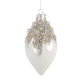 Addobbo natalizio fuso Bizzotto in vetro bianco decorato 13 cm
