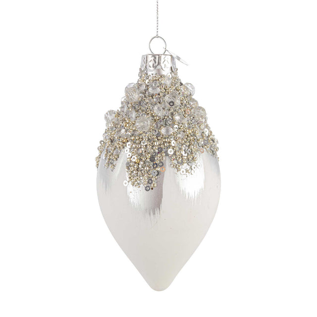 Addobbo natalizio fuso Bizzotto in vetro bianco decorato 13 cm