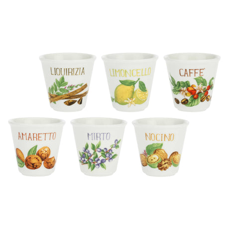 Set 6 bicchierini liquore La Porcellana Bianca in porcellana decorata 75ml