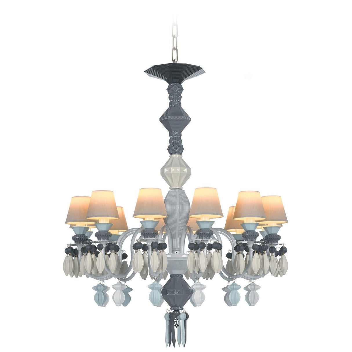 Lampadario Belle de Nuit Lladrò in porcellana nera 12 luci 100x65 cm