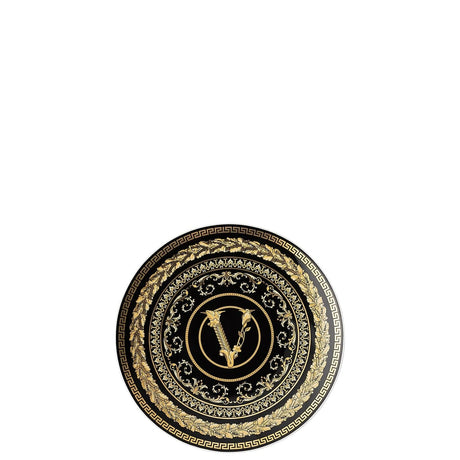 Piatto decorativo Versace Virtus Gala in porcellana nera e oro 17 cm