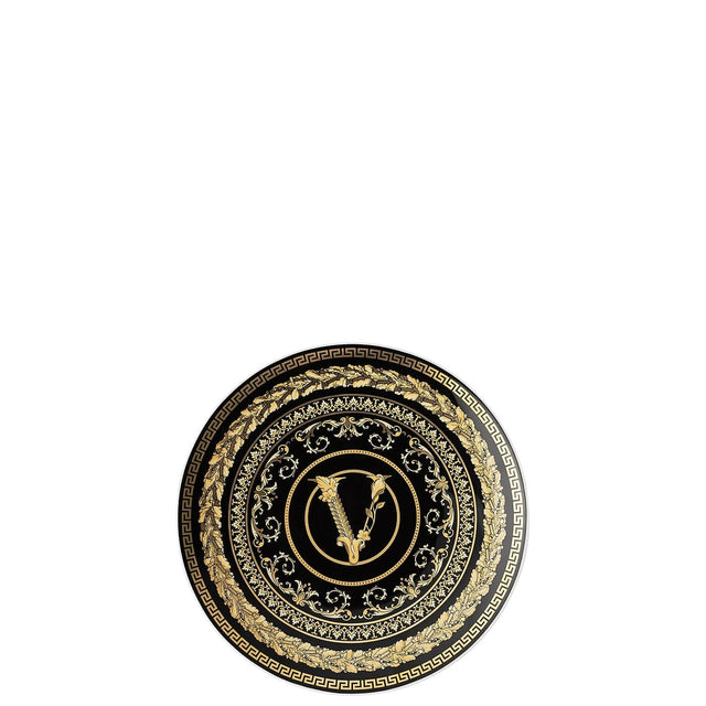 Piatto decorativo Versace Virtus Gala in porcellana nera e oro 17 cm