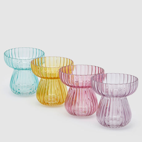 Vaso Righe Biforma EDG in vetro rosa con texture a rilievo 15,5x15 cm