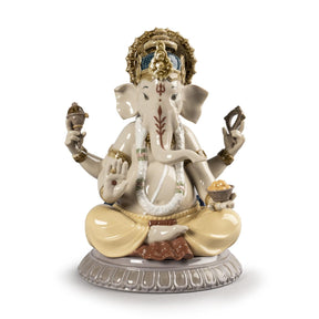 Statuina Lord Ganesha Lladrò in porcellana lucida 24x16 cm