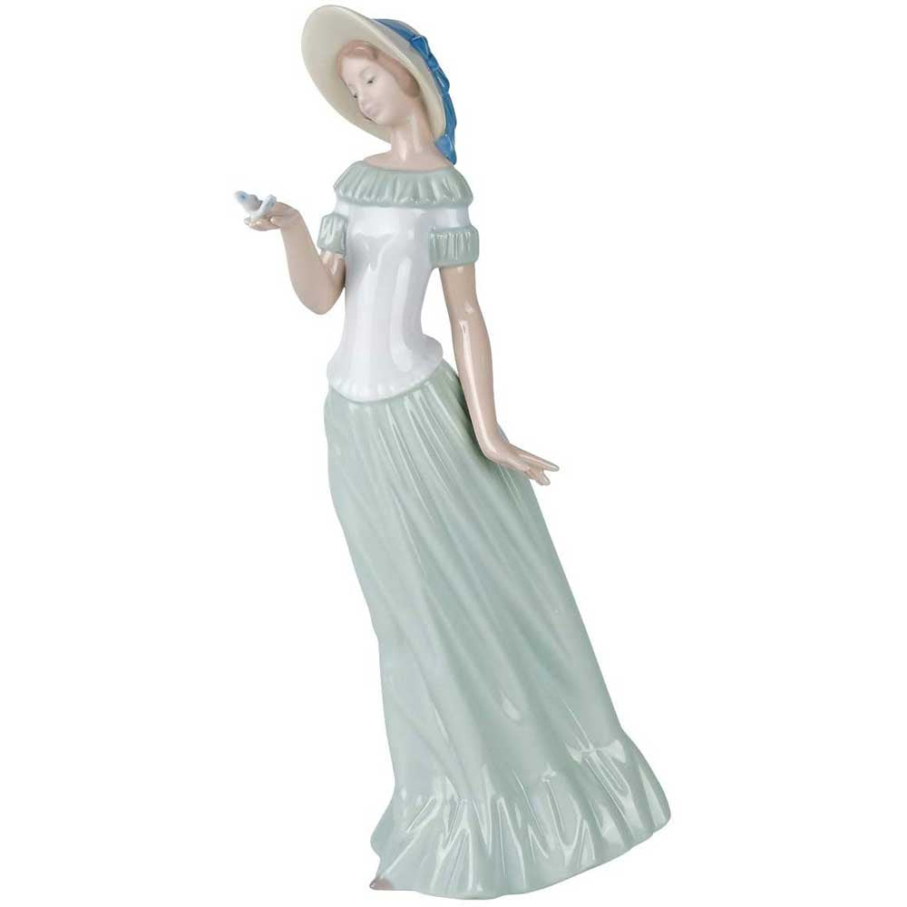 Statuina Dama della Farfalla NAO in porcellana decorata a mano 30 cm