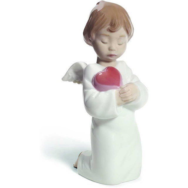 Statuina Angelo con Cuore NAO in porcellana decorata a mano 16 cm