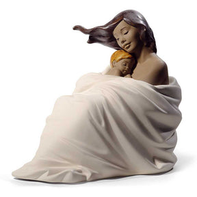 Statuina Dormendo con la Mamma NAO in porcellana decorata 23x22 cm