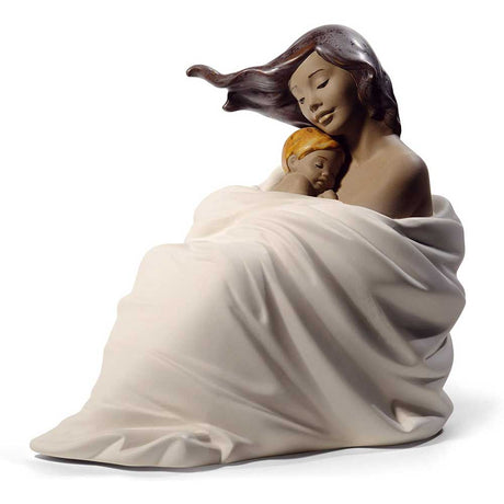 Statuina Dormendo con la Mamma NAO in porcellana decorata 23x22 cm