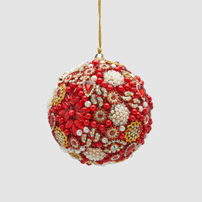 Pallina di Natale EDG ricoperta di perle rosse diametro 10 cm