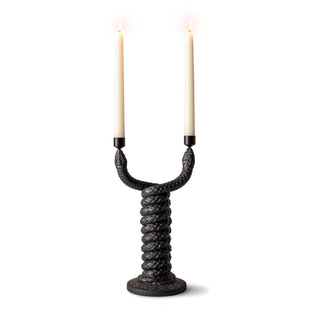 Candelabro Snakes Lladrò in porcellana nera opaca 32x17 cm
