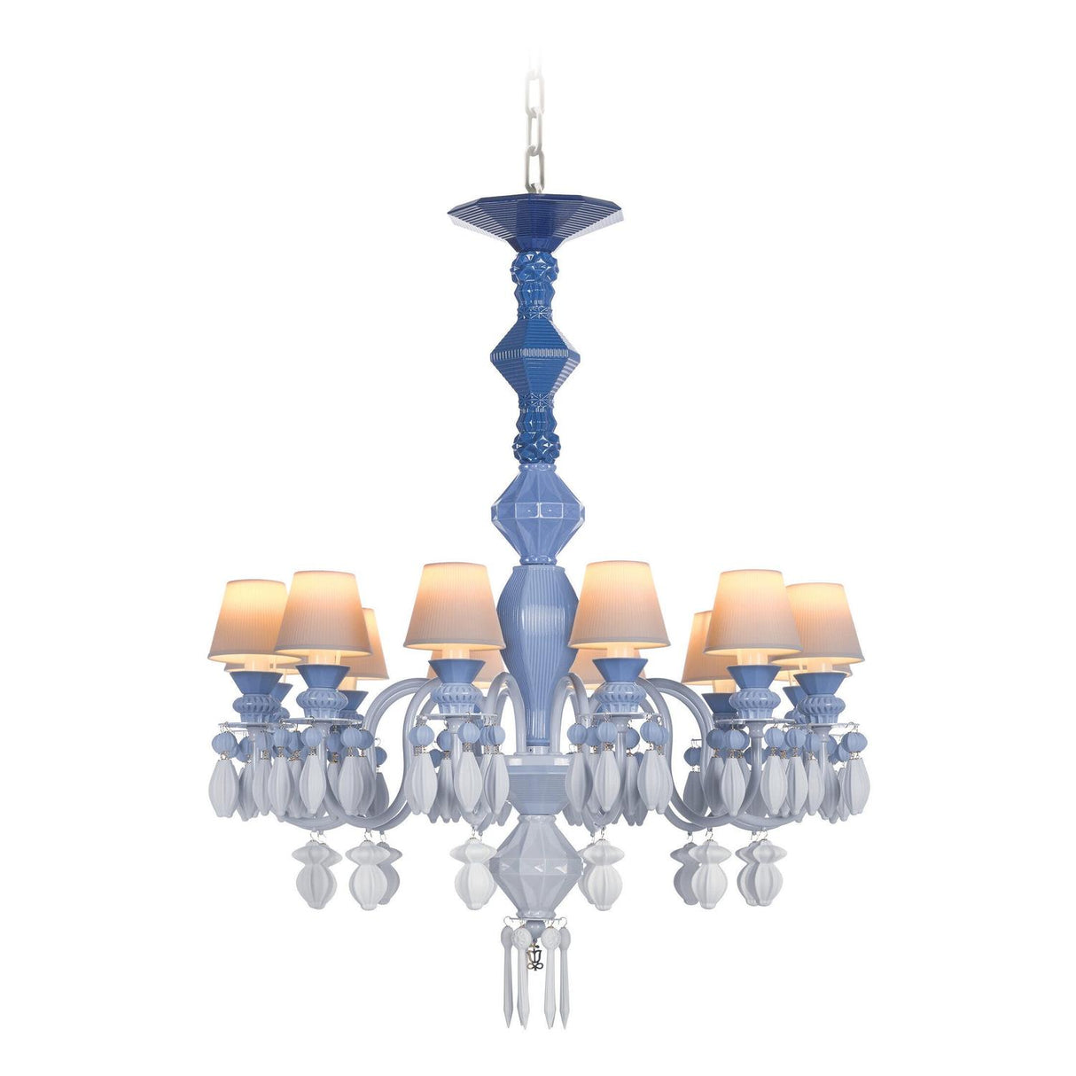 Lampadario Belle de Nuit Lladrò in porcellana azzurra 12 luci