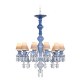 Lampadario Belle de Nuit Lladrò in porcellana azzurra 12 luci