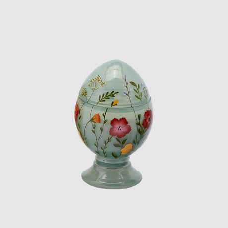 Candela Uovo di Pasqua EDG in ceramica verde con decori floreali 17 cm