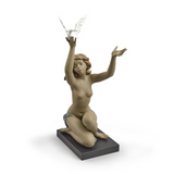 Statuina Donna con Colomba Lladrò in gres mate altezza 56 cm