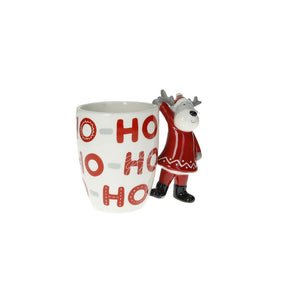 Tazza mug Brandani in ceramica con scritta Ho-Ho-Ho e manico a renna