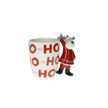 Tazza mug Brandani in ceramica con scritta Ho-Ho-Ho e manico a renna