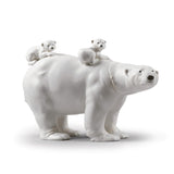 Scultura Mamma Orsa e cucciolo Lladrò in porcellana bianca 25x39 cm