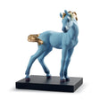 Statuina Cavallo Azzurro Lladrò in porcellana con dettagli oro 23x20 cm