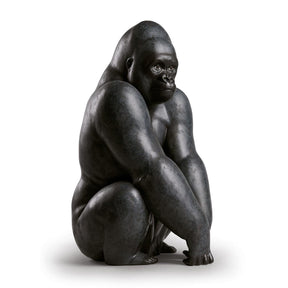 Scultura Gorilla Lladrò in gres nero opaco 36x22 cm