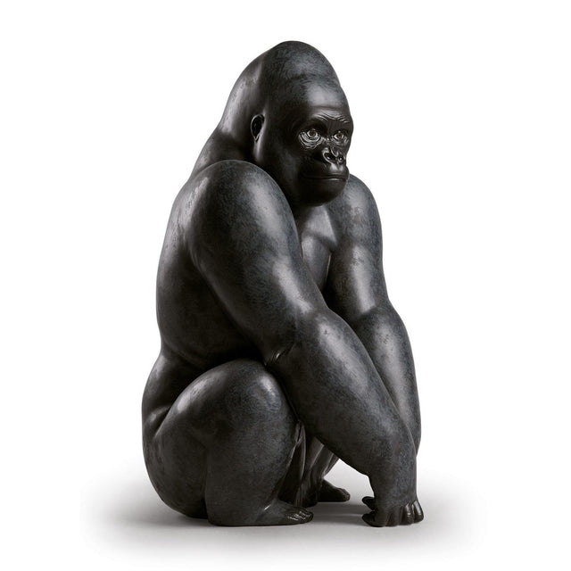 Scultura Gorilla Lladrò in gres nero opaco 36x22 cm