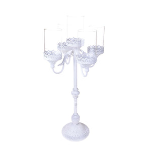 Candelabro 5 punte Bianchi Dino in metallo bianco antico 72,5 cm