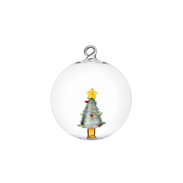 Pallina di Natale Ichendorf in vetro borosilicato con albero verde 8 cm