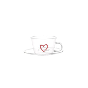 Set 2 tazze caffè Simple Day in vetro borosilicato con decori bianchi