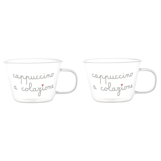 Set 2 tazze tè Simple Day in vetro borosilicato trasparente 280 ml