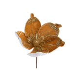 Fiore Magnolia Bianchi Dino in velluto oro glitterato 15 cm