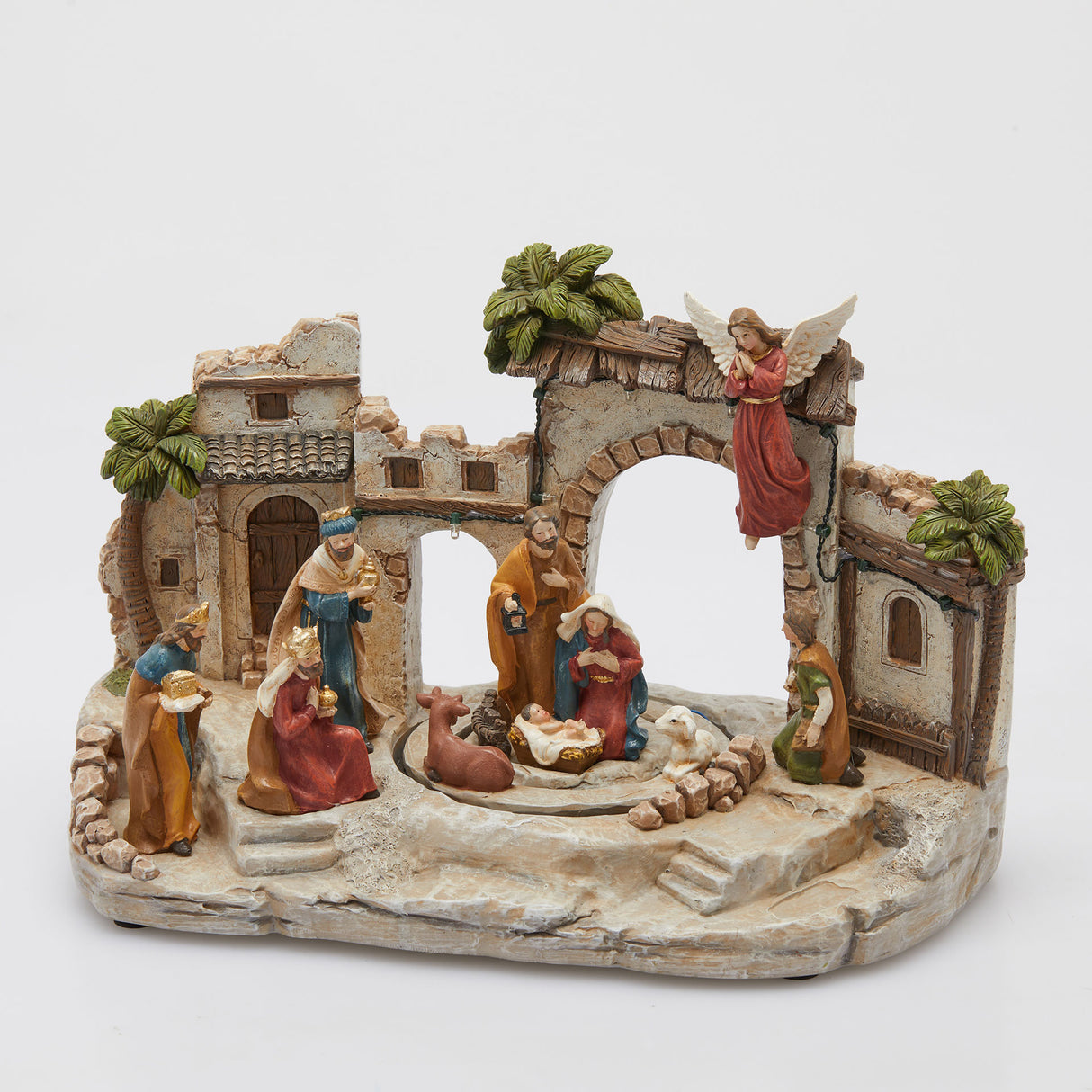 Villaggio di Natale con presepe EDG in resina con luci LED 22,5x34 cm