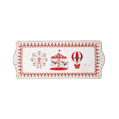 Vassoio Magic Christmas Easy Life in porcellana con decoro giostre 35x15 cm
