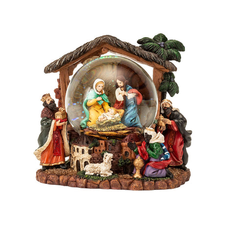Globo di neve Natività Noel in poliresina con carillon 17,5 cm