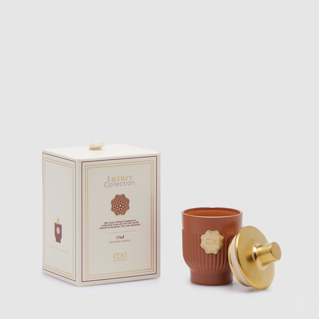 Candela profumata EDG in vetro rosso e cera 12x7,5 cm