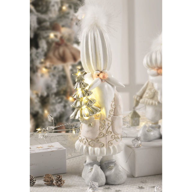 Babbo Natale LED Mascagni Casa in resina con piume 31 cm