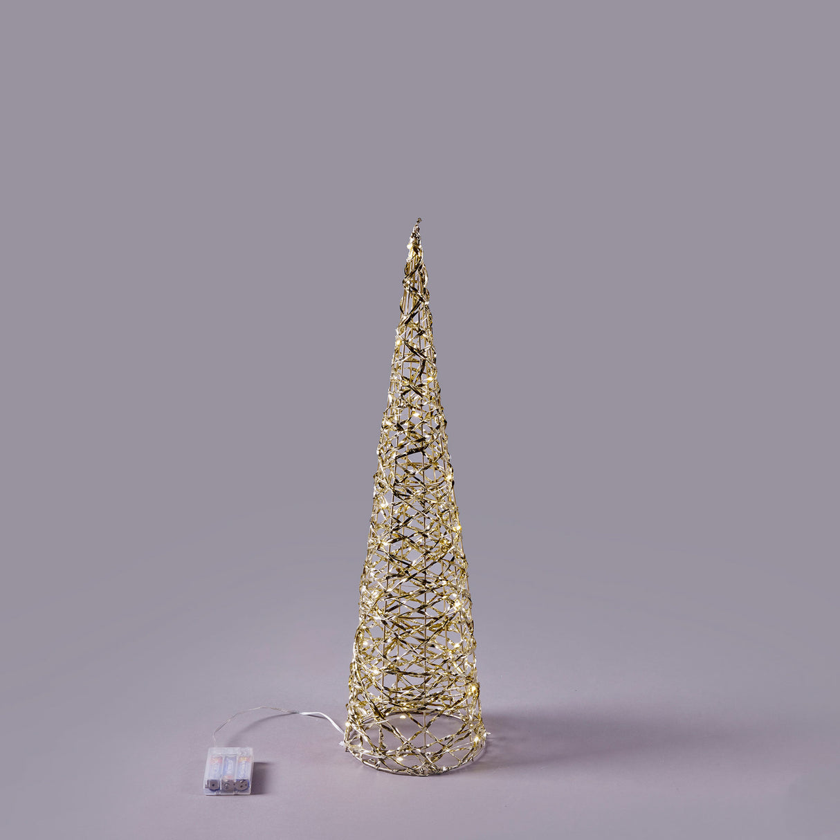 Albero LED a cono EDG in metallo oro intrecciato 60x16 cm 30 led