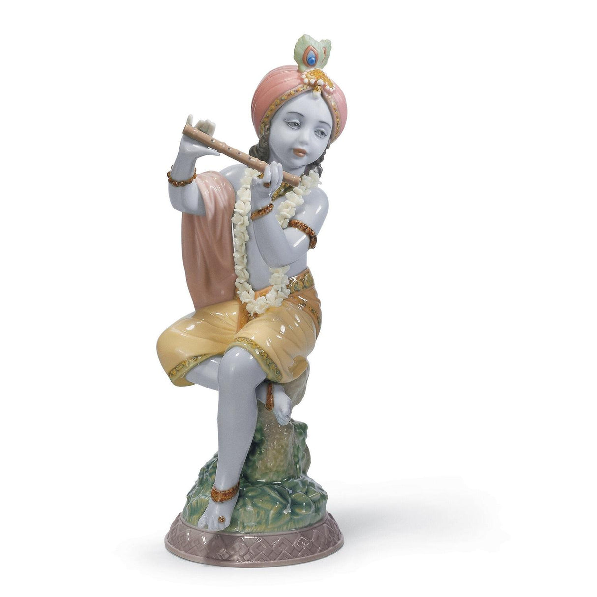 Statuina Lord Krishna Lladrò in porcellana lucida decorata 22x7 cm