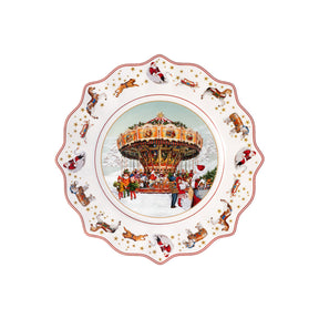 Piatto natalizio Villeroy & Boch in porcellana decoro rosso e bianco 23,5 cm