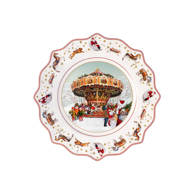 Piatto natalizio Villeroy & Boch in porcellana decoro rosso e bianco 23,5 cm