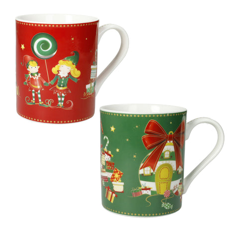 Set 2 tazze mug Elfomagia Brandani in porcellana decorata 8x9,5 cm