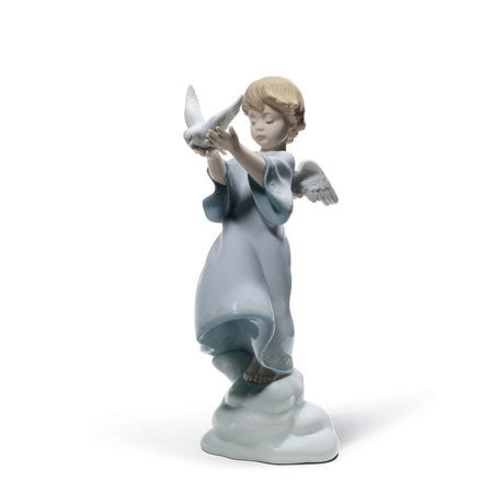 Statuina Angelo Pace in Terra Lladrò in porcellana colori pastello 26x11 cm